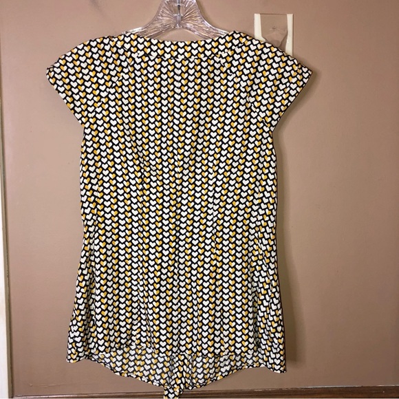 Anthropologie Odille Heart Print Tie Neck Silk Top Yellow White 6 - Picture 2 of 6